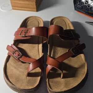Time and Tru Tan Double Strap Sandals